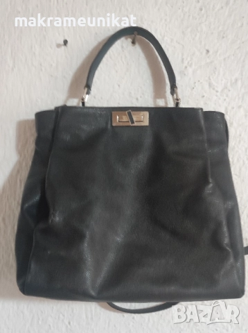 Дамска чанта, голяма, кожа, цвят графит,