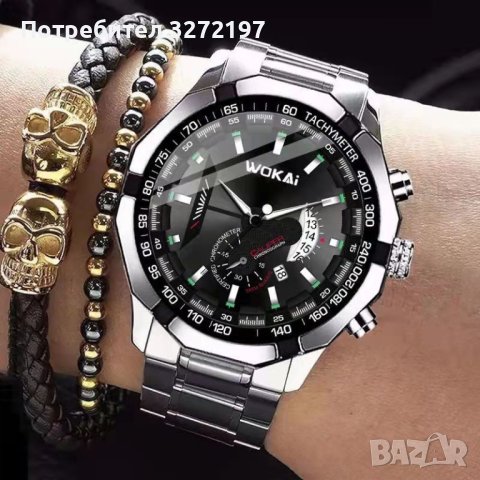 Нов модел мъжки кварцов часовник WOKAI неръждаваема метална каишка, календар, луминисцентни стрелки!, снимка 7 - Мъжки - 40436789