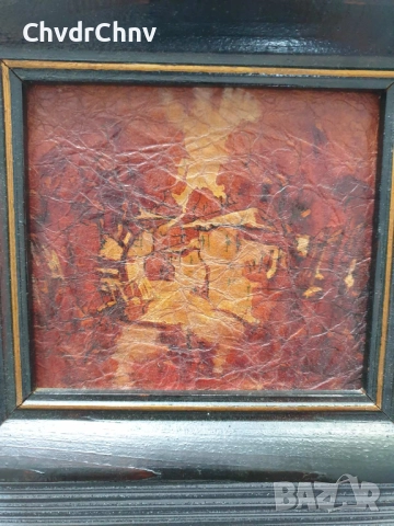 Пламен Костов/21x19см/малка българска картина акрил върху картон/пейзаж-стари къщи/дървена рамка, снимка 2 - Картини - 51484137