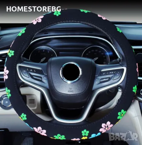 Дамски калъф за волан – Черно кадифе с апликации цветя, снимка 2 - Аксесоари и консумативи - 49020241