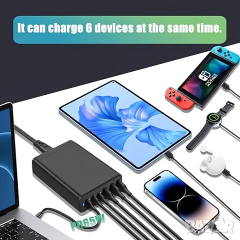 Станция за бързо зареждане хъб блок 120W GaN III 6-портова 65W порт, снимка 8 - Резервни части за телефони - 53439933