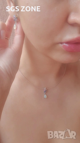 Сребърни обеци с многоцветен сапфир и опал от Тайланд, снимка 8 - Обеци - 53440823