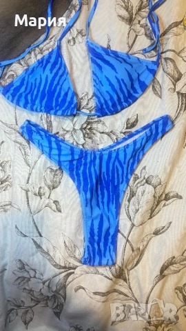 Чисто нов син бански от две части – тигров/зебра принт Размер S, снимка 3 - Бански костюми - 53729931