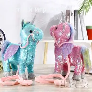 Интерактивен Еднорог, ходеща играчка музикална, с пайети, 3 цвята , снимка 2 - Плюшени играчки - 49277166