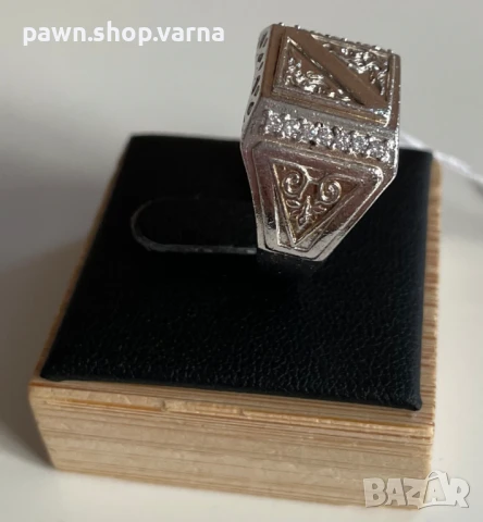 Мъжки сребърен пръстен с фианити – проба 925 – 6,10 гр – размер 19,5 мм – НОВ, снимка 4 - Пръстени - 50450306