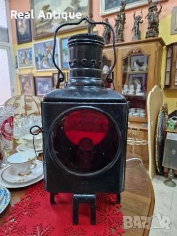 Голям антикварен немски вагонен ЖП фенер , снимка 4 - Антикварни и старинни предмети - 42634956