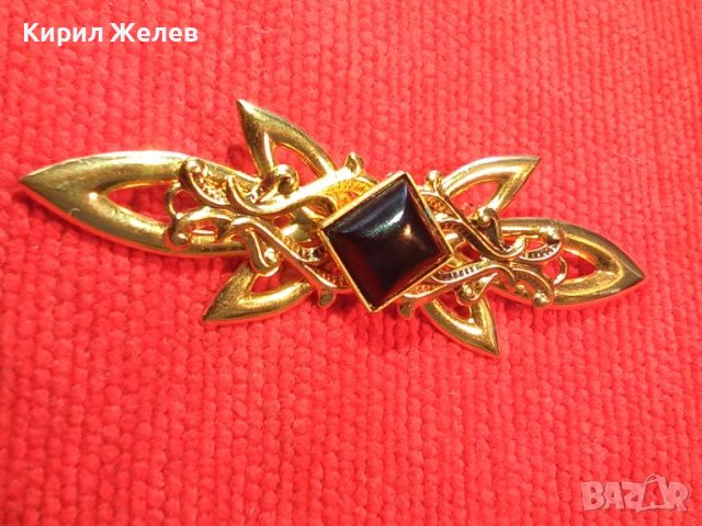 ПОЗЛАТЕНА СТАРА ФЛОРАЛНА БРОШКА ЦВЕТЕ и КАМЪК 41560