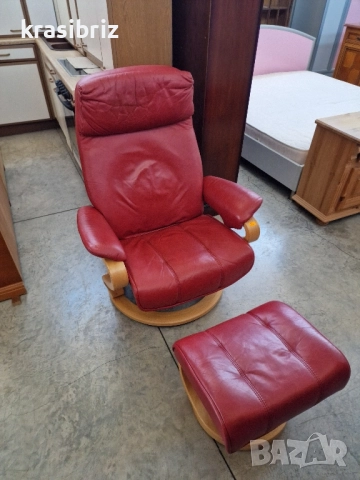 К-т Релаксиращ Фотьойл Естествена кожа и Табуретка-внос от Германия!, снимка 2 - Дивани и мека мебел - 51758549