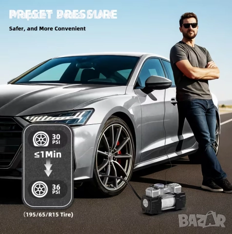 Супер Компресор за Гуми с Куфар – Бързо и Лесно Надуване до 150 PSI, снимка 7 - Аксесоари и консумативи - 52893581
