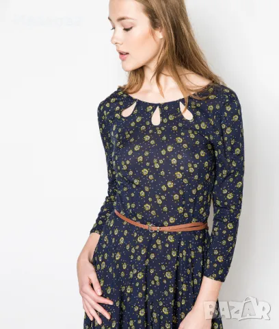 SPF Флорална рокличка с кожен колан на бранда. Пролет-лято, снимка 3 - Рокли - 49607230