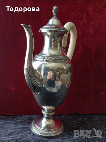 Сребърна кана за вода,чай,кафе,вино,ракия,среро 800,вместимост 1 литър,дръжка слонова кост., снимка 3 - Сервизи - 53707323