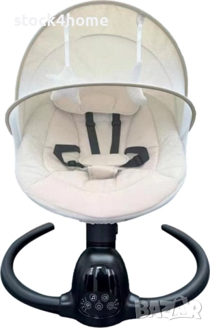 Електрически шезлонг за бебета, регулируеми ъгли, Bluetooth музика, бежов, до 10 кг, снимка 4 - Детски шезлонги - 52243930