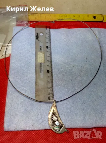 РАЗКОШНА СРЕБЪРНА ОГЪРЛИЦА с КРАЛСКИ СЕДЕФ СРЕБРО ВИСОКА ПРОБА РЪЧНА РАБОТА ЧАСТ от КОМПЛЕКТ 47560, снимка 4 - Антикварни и старинни предмети - 49656358