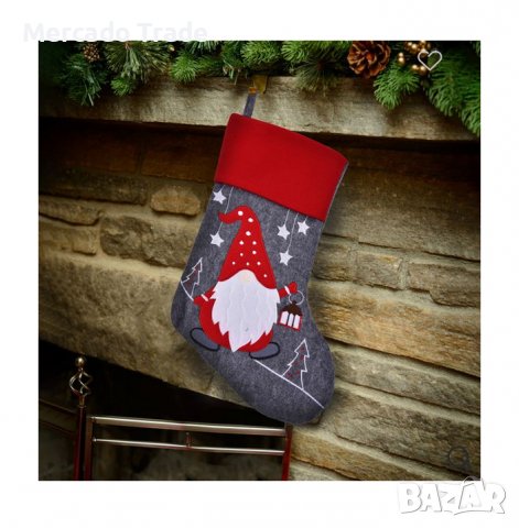 Коледен чорап Mercado Trade, Гном с фенер, 40 см, Сив, снимка 2 - Декорация за дома - 38794128
