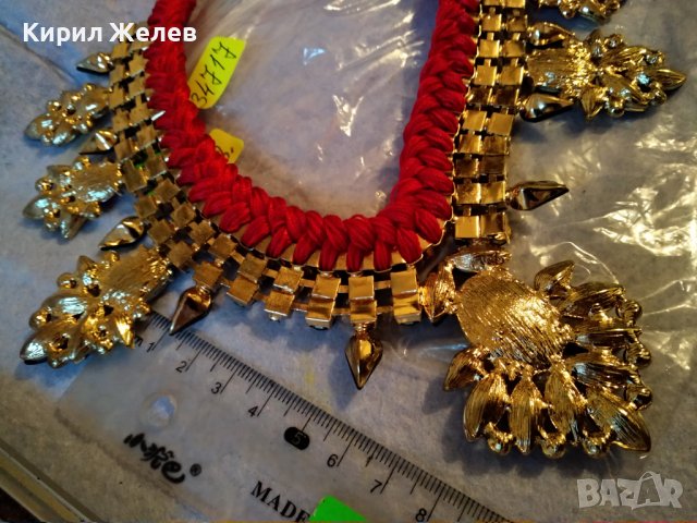 СТАРА ПОЗЛАТЕНА ЕТНОГРАФСКИ СТИЛ ОГЪРЛИЦА с ЦВЕТНИ ФАСЕТИРАНИ КРИСТАЛИ - НЯКОИ ЛИПСВАТ! 34717, снимка 10 - Колиета, медальони, синджири - 39188780