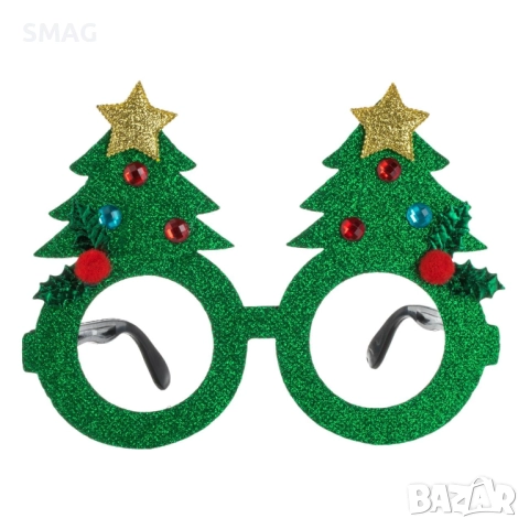 Коледни очила с елхи зелен златист брокат_1242813