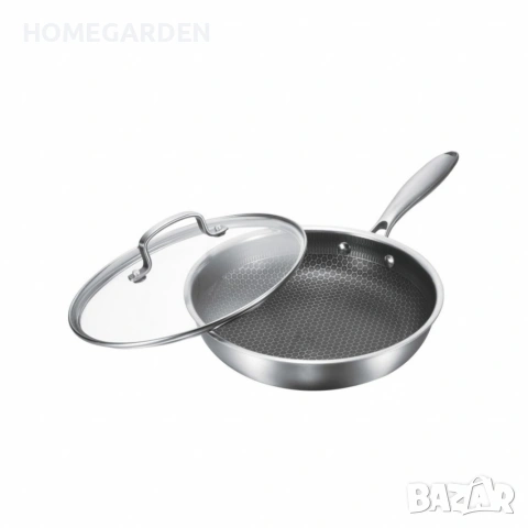 Тиган с капак Goldmann GM 1128-24, 1128-26 , 24x5 см./26х5 см., Трислойно дъно, Незалепващо покритие, снимка 2 - Съдове за готвене - 53704349