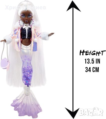 Кукла Русалка Mermaze Mermaidz Crystabella Опашкaта си променя цвета Кукла Барби 34 см, снимка 4 - Кукли - 42726026