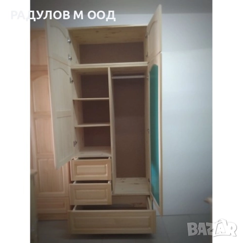 Гардероб двукрилен масив 90 см комбиниран с надстройка 90*220 см / 30357, снимка 2 - Гардероби - 52009325