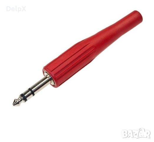 Букса дълга за кабел, червена, стерео, 6,3mm JACK(м), 110mm