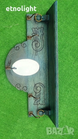 Уникална старинна антикварна дървена закачалка с рафт, огледало и дърворезба , снимка 4 - Декорация за дома - 52209265