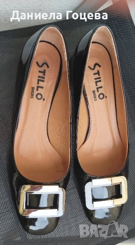 Черни естествен лак обувки с катарама и нисък ток, снимка 9 - Дамски обувки на ток - 52481768