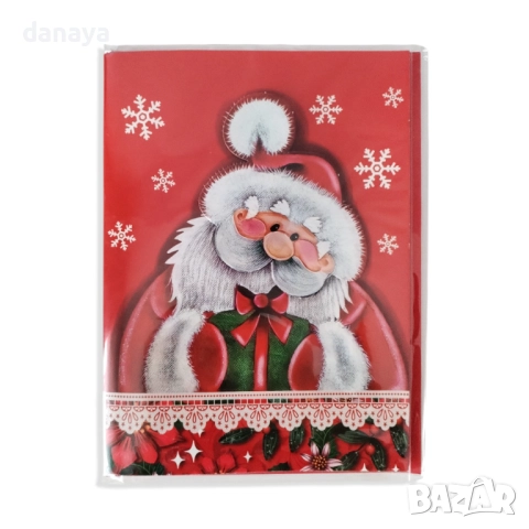 6274 Музикална коледна картичка с червен плик, 20×14.5 см, със светлина и мелодия, снимка 3 - Декорация за дома - 52392730