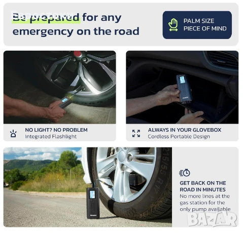 Преносим въздушен компресор Woowind AP2-P, мини въздушен компресор за гуми, снимка 5 - Аксесоари и консумативи - 50841272