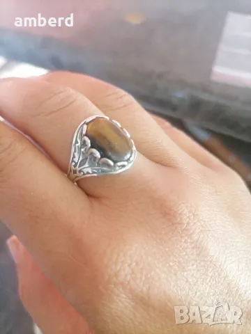 Сребърен пръстен с тигрово око - модел R107