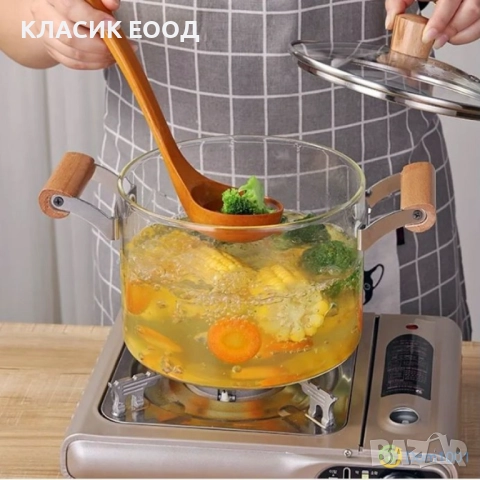 Стъклена тенджера с капак 4,5 литра, снимка 3 - Съдове за готвене - 51806492