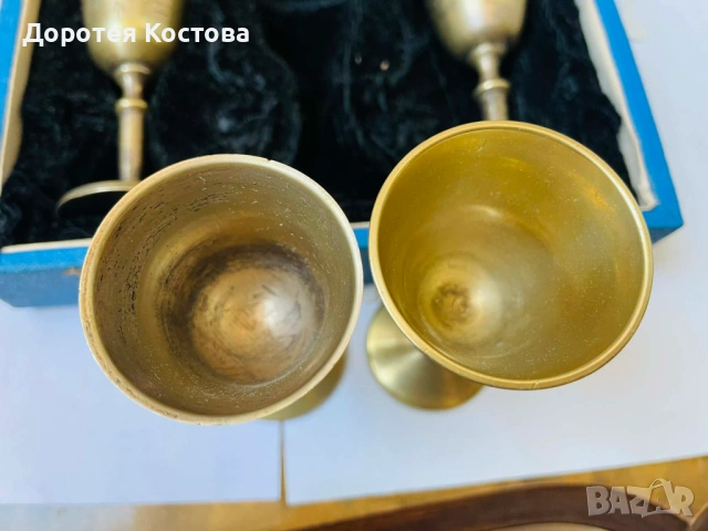 Красиви малки месингови чаши от Англия в кутия, 6 бр металорезба, снимка 6 - Антикварни и старинни предмети - 53867976