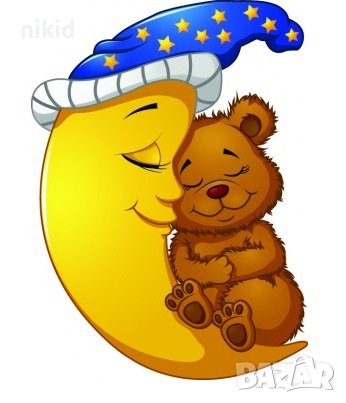Мече с луна малък самозалепващ стикер лепенка за стена мебел детска стая и др