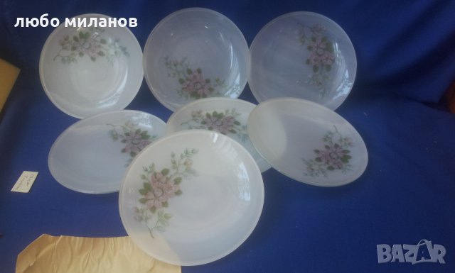 Комплект 6 десертни стъклени чинийки, мат, цветя, снимка 1 - Чинии - 38976214