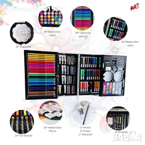 Детски комплект за рисуване RAGI, 145 части, в куфарче, розов -20 % намаление , снимка 2 - Образователни игри - 52517079