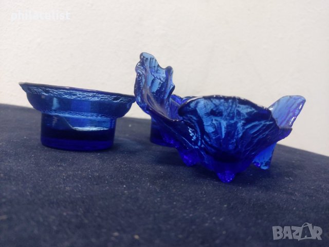3 броя свещника - синьо стъкло, снимка 2 - Декорация за дома - 40591456