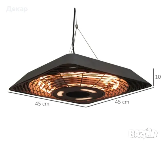 Таванен нагревател с  5 режима ,за вътрешен двор с дистанционно управление LED светлина . Черен , снимка 3 - Отоплителни печки - 48550418