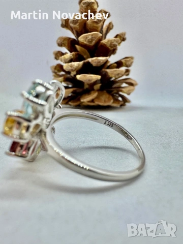 Сребърен пръстен с естествени камъни, снимка 8 - Пръстени - 53211206