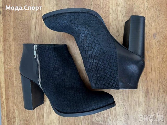 H&M Оригинални Кожени Боти Висок Ток Велур Естествена Кожа Ефект Змийска Кожа НОВО 41, снимка 3 - Дамски боти - 38737485