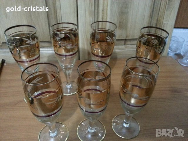 Стъклени чаши с позлата гравирани , снимка 6 - Антикварни и старинни предмети - 35778759