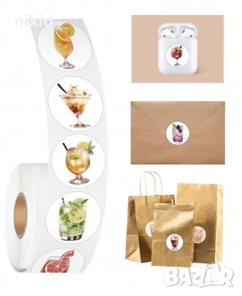 100 бр коктейл чаша сок напитка самозалепващи лепенки стикери за ръчна изработка за подарък, снимка 3 - Други - 47376726