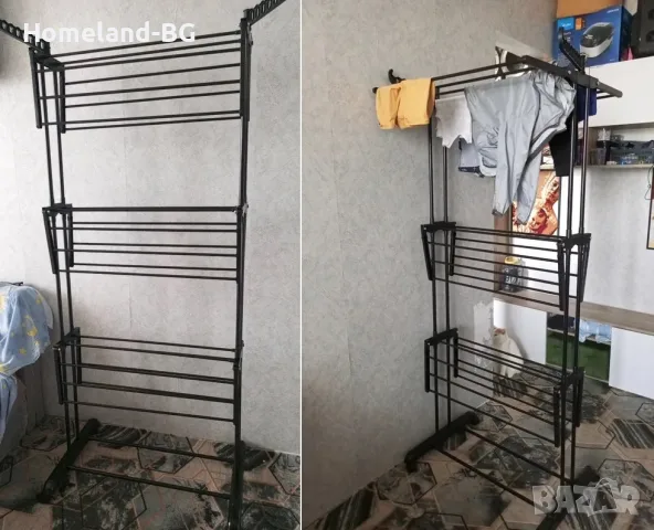 ТОП ЦЕНА!! Сгъваема сушилня за дрехи с опора за закачалка, черна, 3 нива, снимка 13 - Други стоки за дома - 55873539