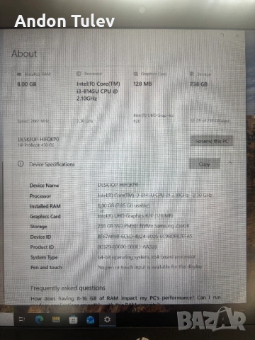 Лаптоп HP PROBOOK 450 G6 с немска клавиатура, снимка 2 - Лаптопи за дома - 53096669