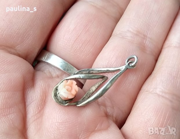 Два броя / Сребърна висулка с розов корал и циркон / проба 925 / , снимка 4 - Колиета, медальони, синджири - 42337886