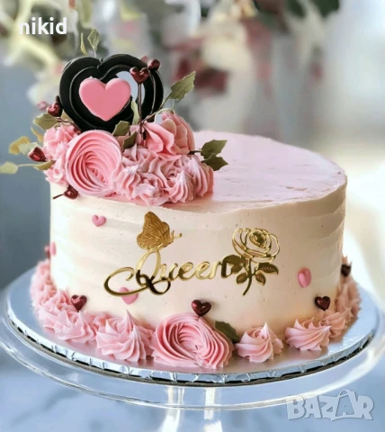 Queen с пеперуда и роза надпис акрил топер декор украса за торта рожден ден кралица, снимка 2 - Други - 50555513