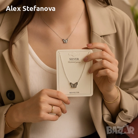 Елегантно дамско колие с висулка пеперуда, снимка 2 - Колиета, медальони, синджири - 52815358