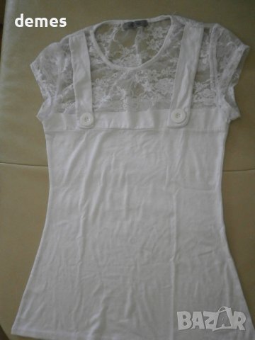 Дамска бяла тениска  с дантела Lily Doll, размер S, снимка 2 - Тениски - 41067819