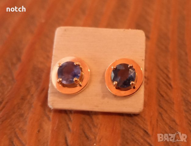 Златни обеци с естествени сапфири, снимка 3 - Обеци - 42414341