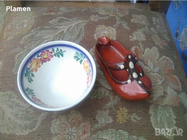 Полска рисувана чинийка и български кален пепелник, снимка 2 - Други ценни предмети - 40896890