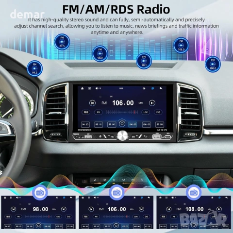 Двудиново автомобилно радио с безжичен Carplay/Android Auto, 6.8-инча, снимка 4 - Аксесоари и консумативи - 53415434