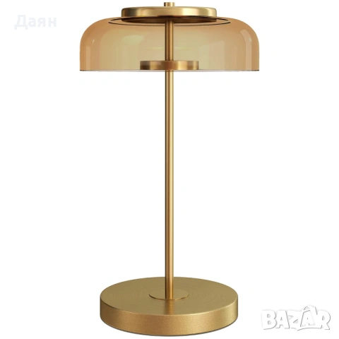 Настолна лампа HOMCOM с топла LED светлина, метална основа, кехлибарен стъклен абажур